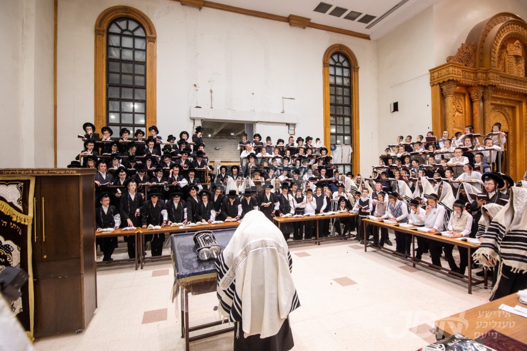 ולבקר בהיכלו: ילדי הת&quot;ת דחסידי סקווירא קומען דאווענען ביים רבי&#039;ן אין בית המדרש