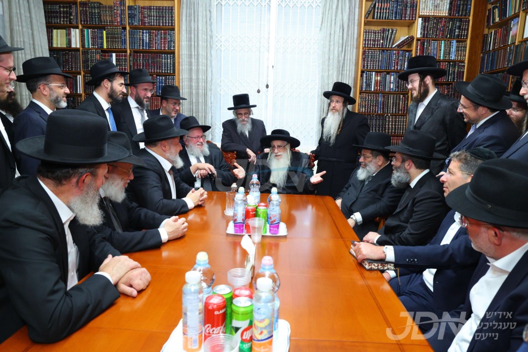משלחת רבני לב לאחים און ראשי ישיבות פון אמעריקא באזוכן ביי האדמו"ר מצאנז